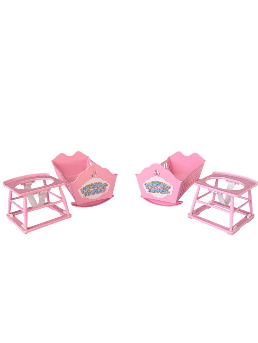 Vintage 1988 Galoob Bouncin’ Babies Twin Nursery Set - 2 Cribs & 2 Walkers